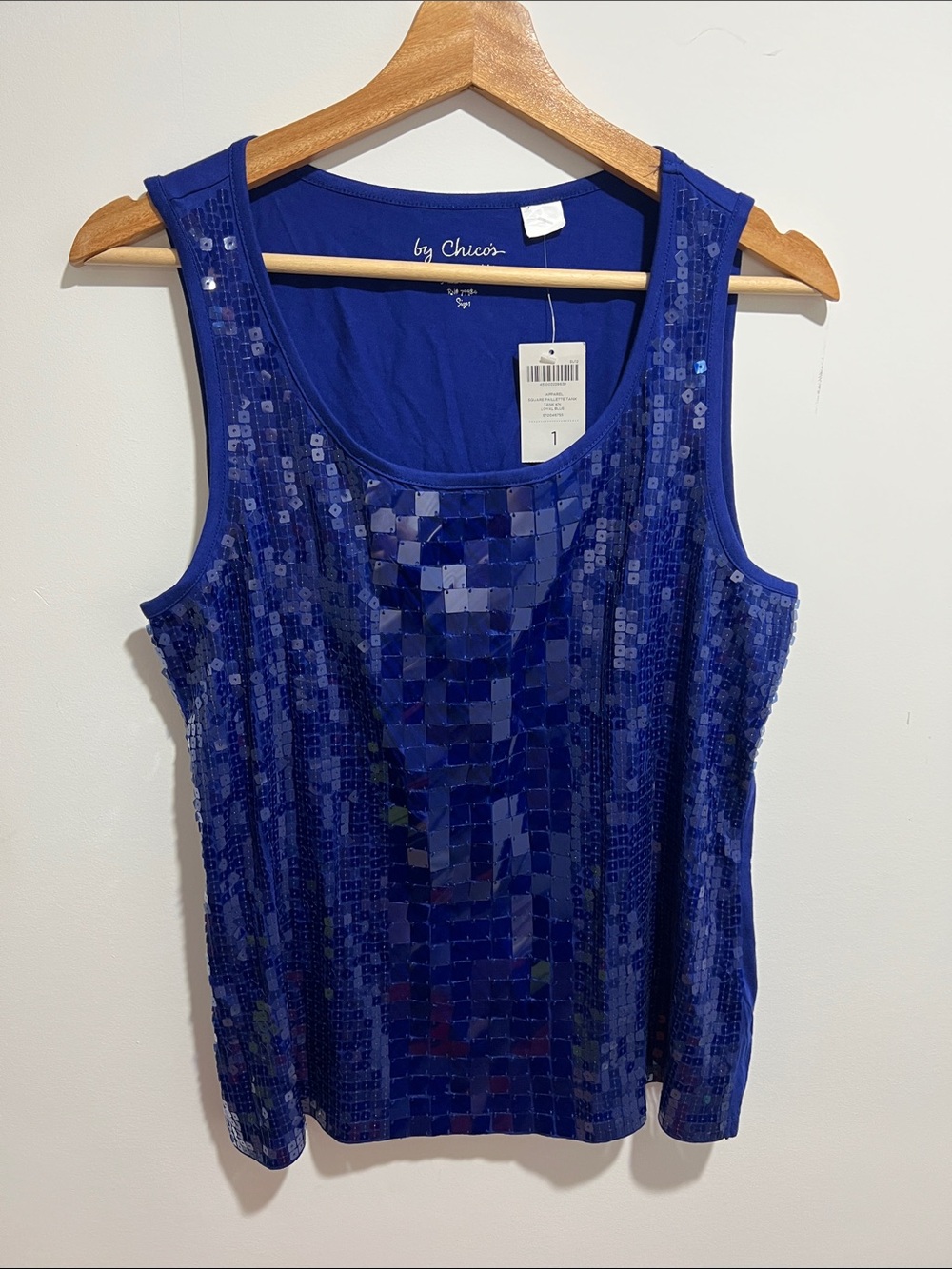 Chico's Royal Blue Sequin Scoop Neck Tank Size 1 or Medium NWT